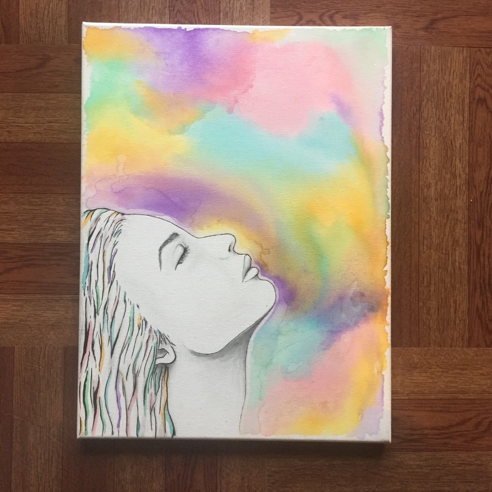 Inhale- hand drawn/painted canvas art